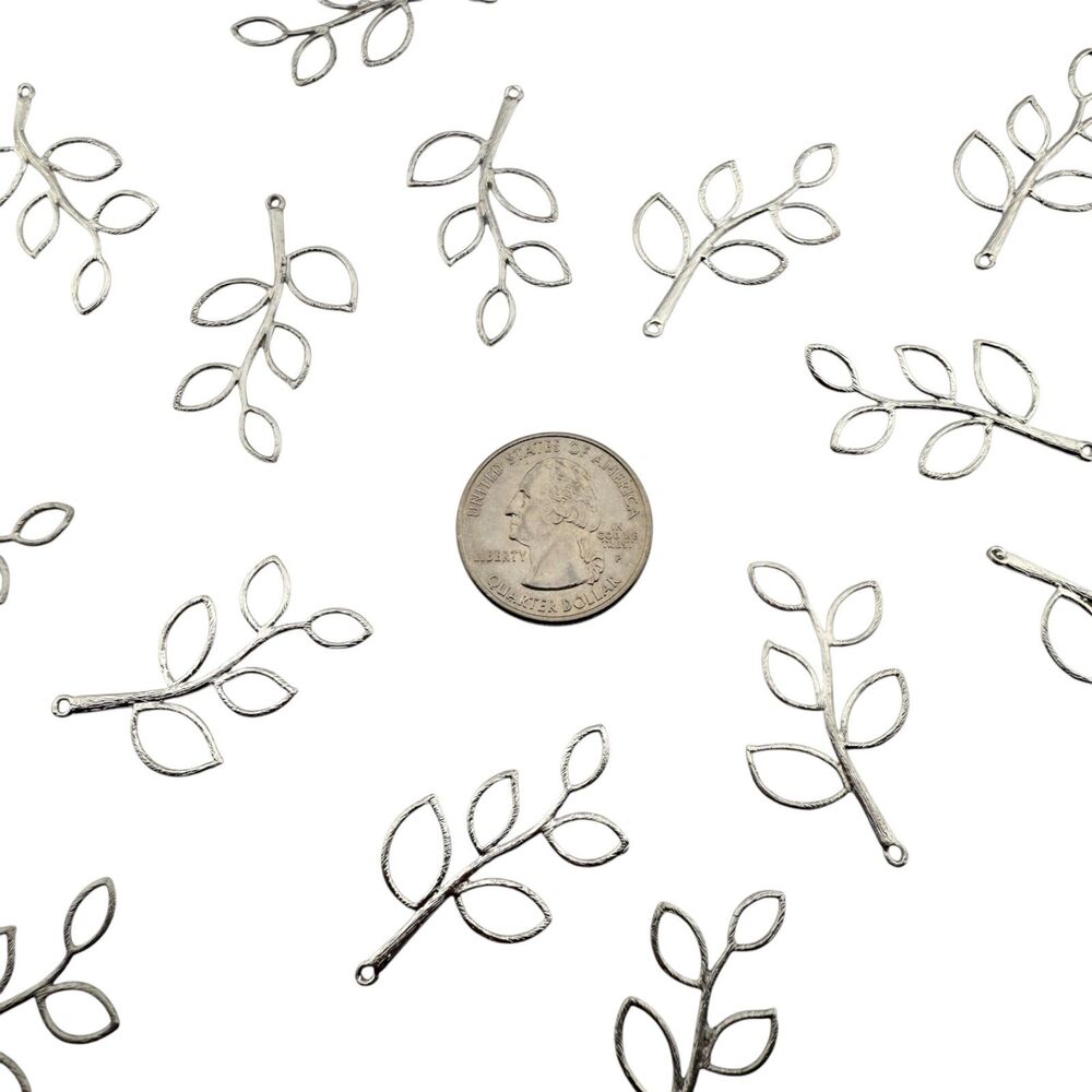 Leaf Charms, Set of 20 Pieces, Rhodium Plated